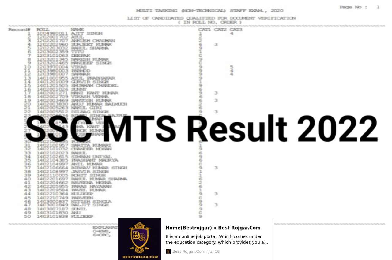 SSC MTS Non Technical Result