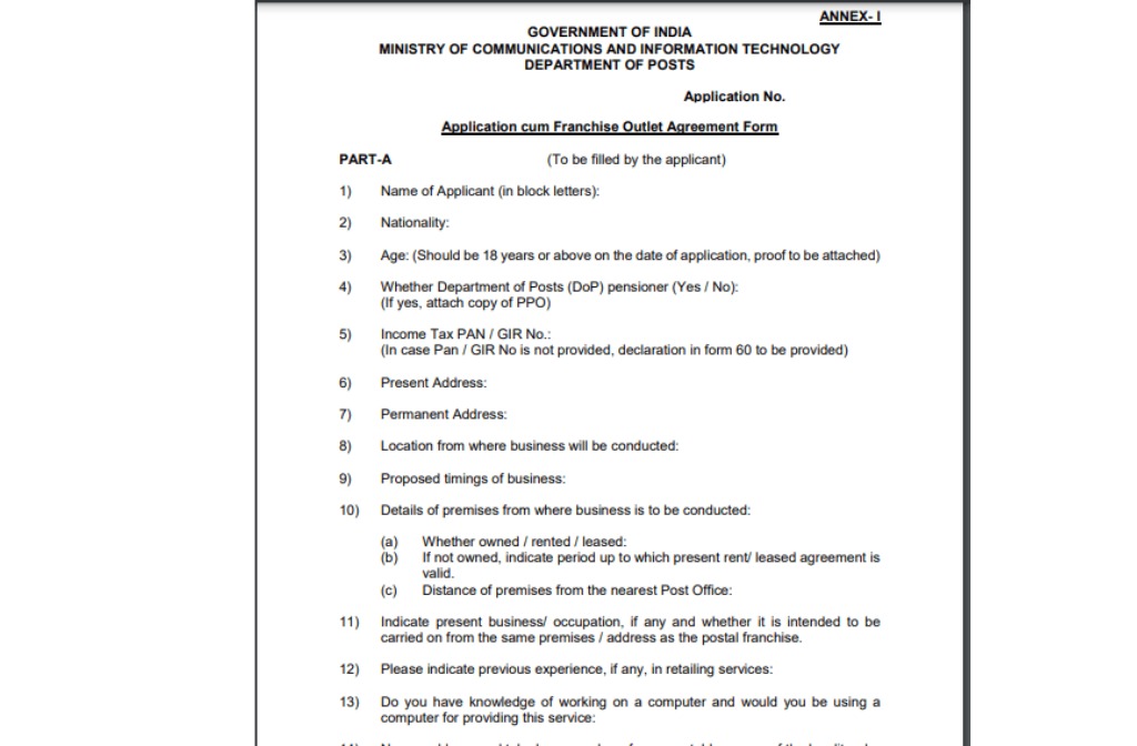 Post Office Franchise Apply