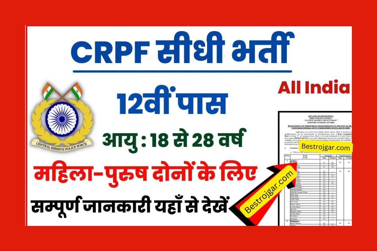 CRPF HC Sports Quota Bharti 2022