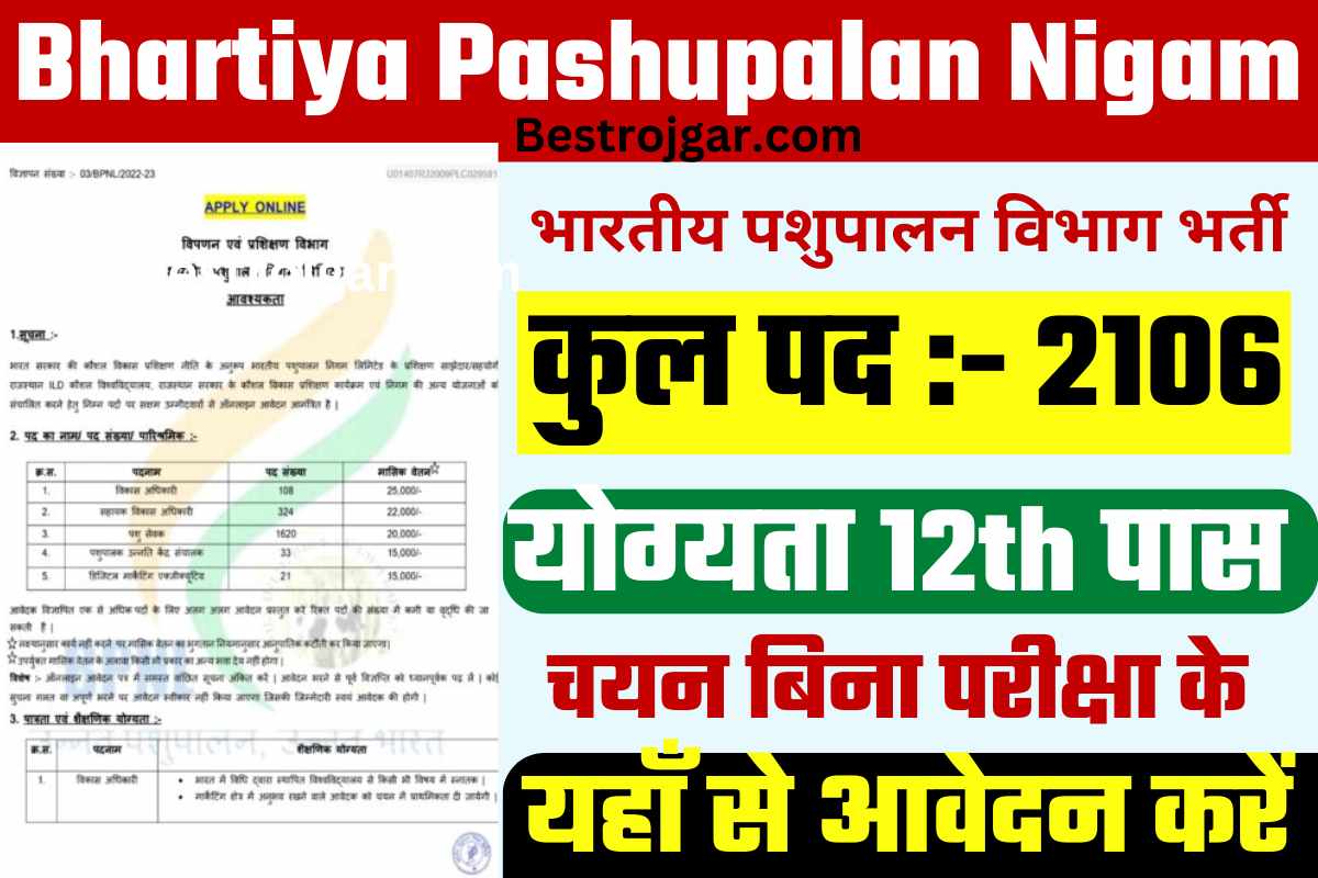 Bhartiya Pashupalan Nigam Limited Recruitment 2022