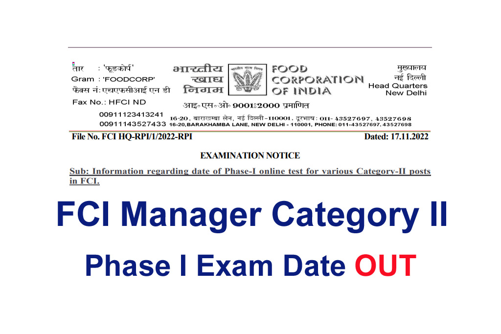 FCI Category 2 Exam Date 2022