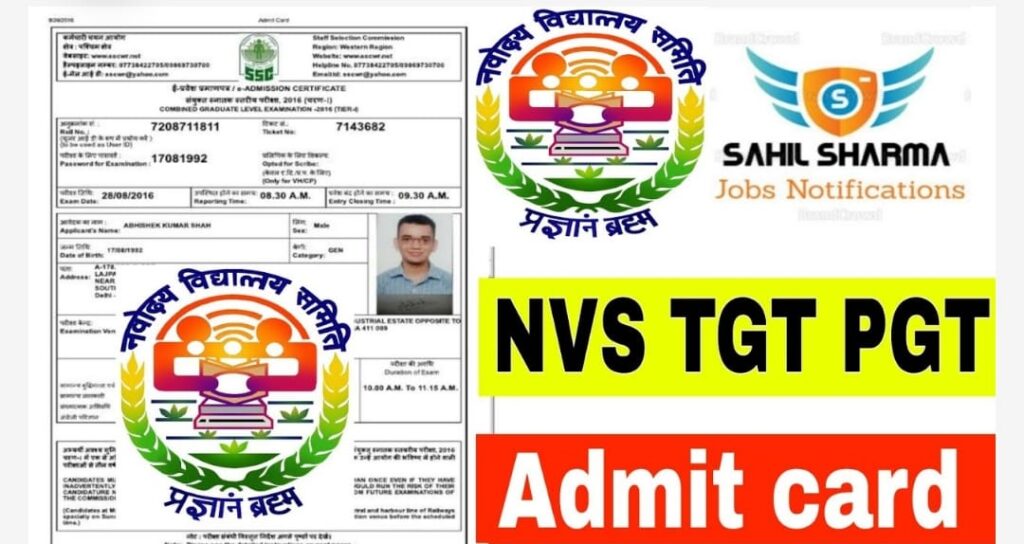 NVS TGT, PGT Other Post Admit Card 2022