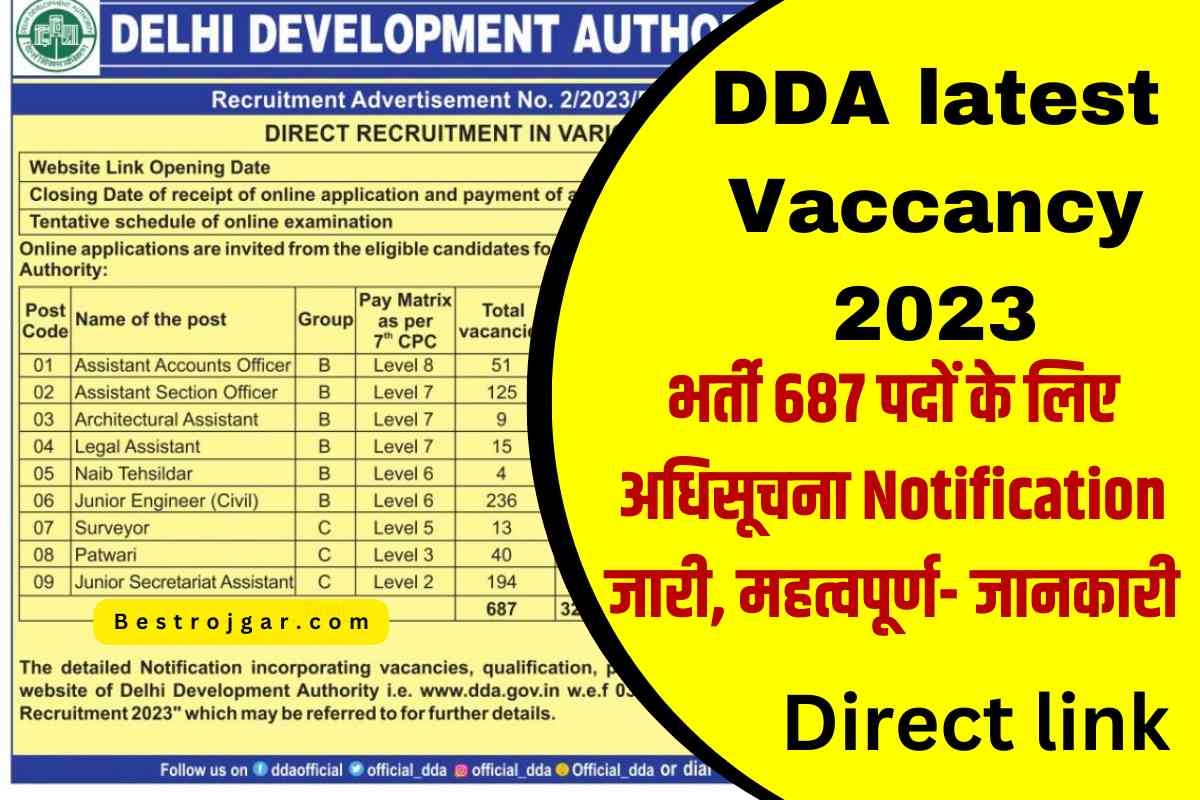 DDA latest Vaccancy 2023