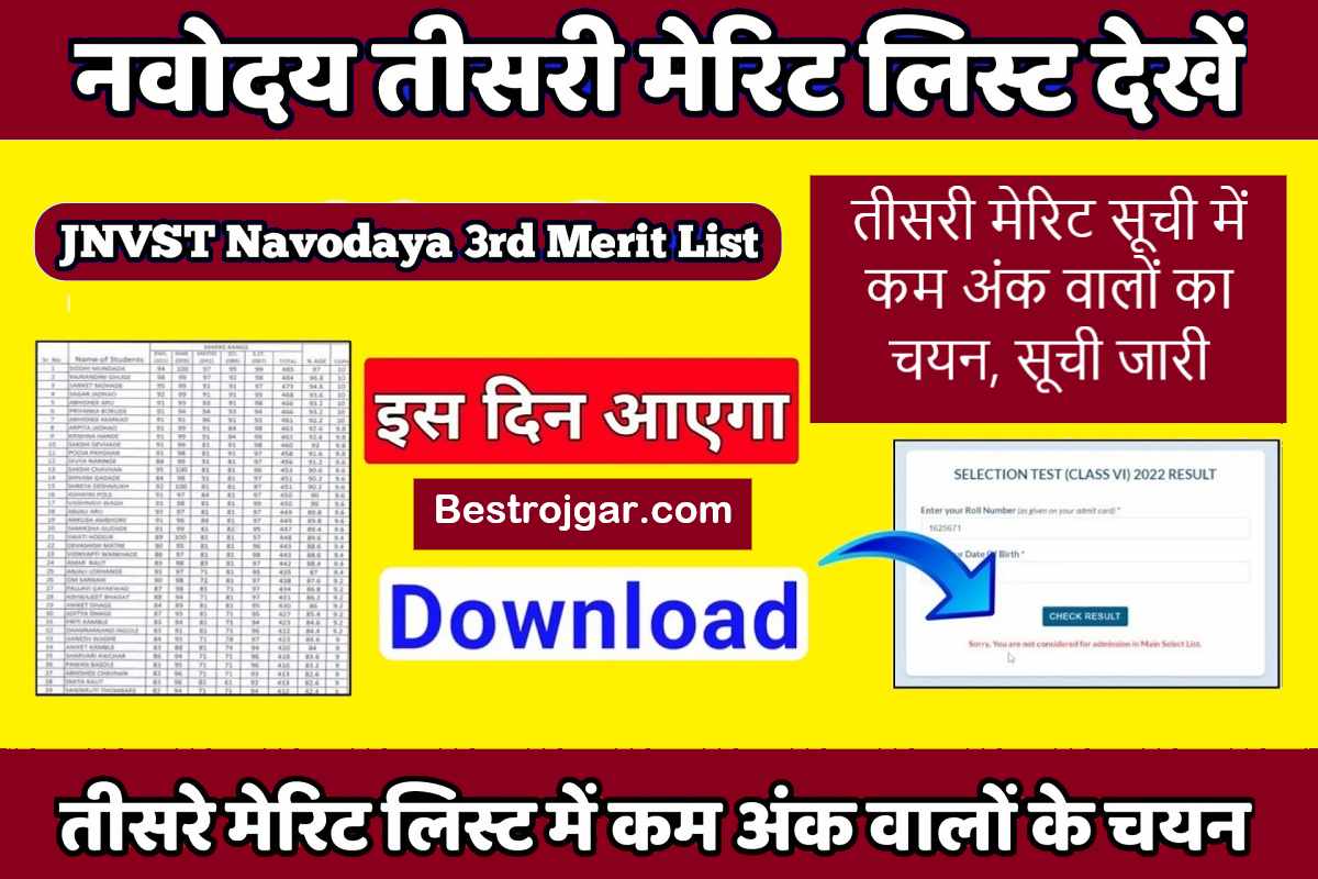 JNVST Navodaya Third Merit List 2023