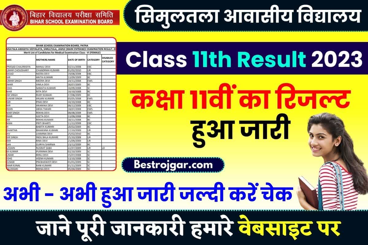 Simultala Awasiya Vidyalaya Class 11th Result 2023