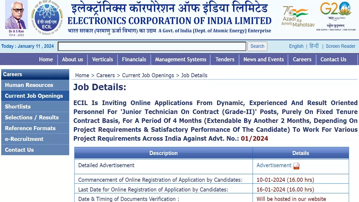 ECIL Vacancy 2024: इसीआईएल इण्डिया भर्ती का 1100 पदों पर नोटिफिकेशन जारी 3 ECIL Vacancy