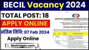 BECIL Vacancy 2024: 18 डेटा प्रविष्टि ऑपरेटर और एमटीएस पोस्ट के लिए ऑनलाइन आवेदन करें और जाने पूरी जानकारी हमारे वेबसाइट पर 
